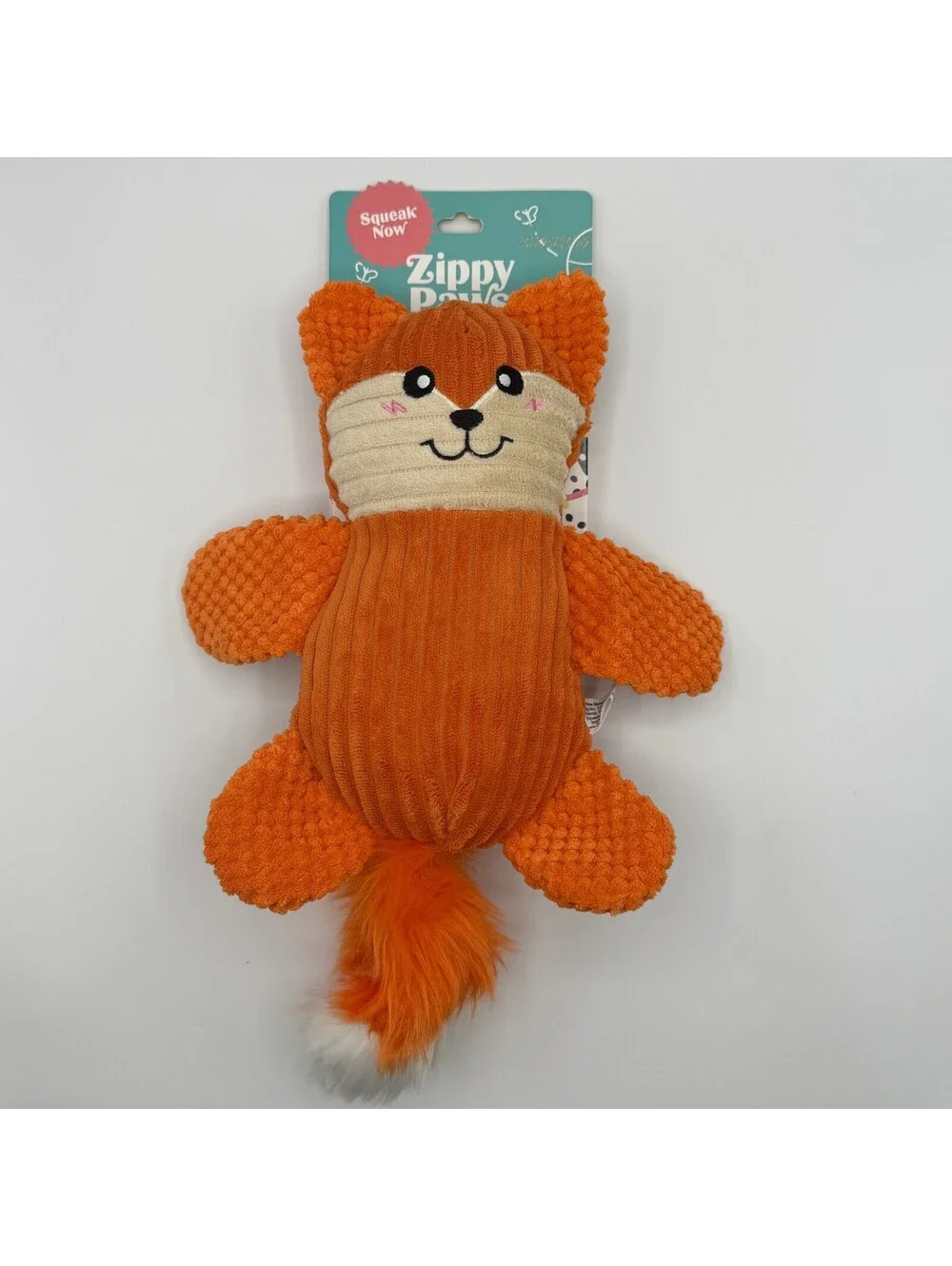 ZippyPaws Popcorn Palz Fox Orange Plush Dog Squeaker Toy Corduroy Textured New